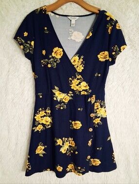 Arizona Jeans Navy Blue Floral Dress Juniors Large